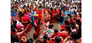 women dancing during gaura festival of far western nepal