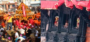 lord kumari looking through her window on indra jatra festival